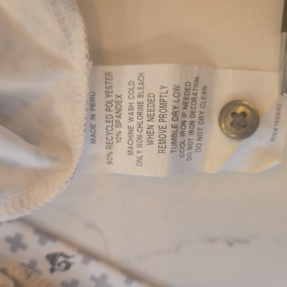 Greyson Performance Logo Print Golf Polo White Gray Blue Mens Size Large - Picture 7 of 7